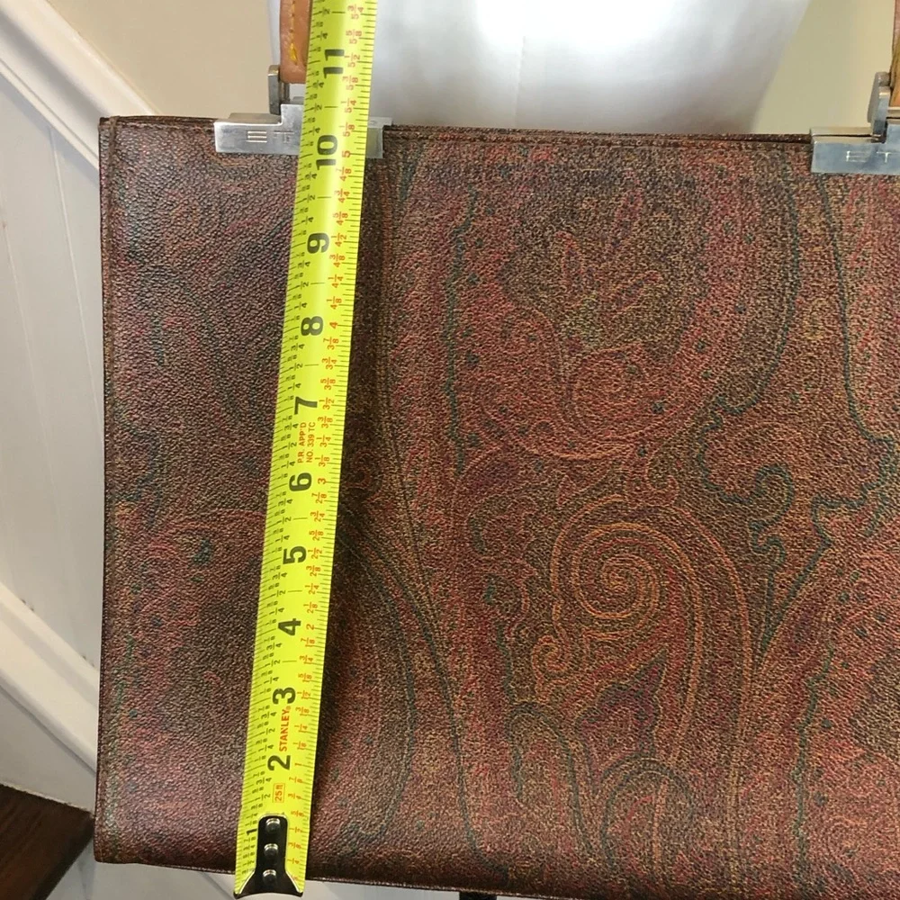 ETRO Red Paisley Vachetta Leather Two Strap Snap Tote Shopper Shoulder Bag - Picture 11 of 17